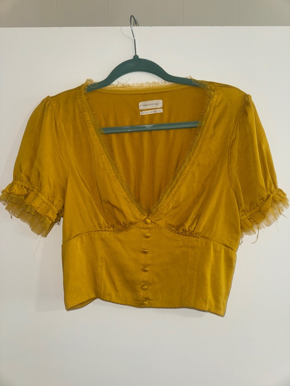 Urban Outfitters Mustard V-Neck Button Crop Blouse